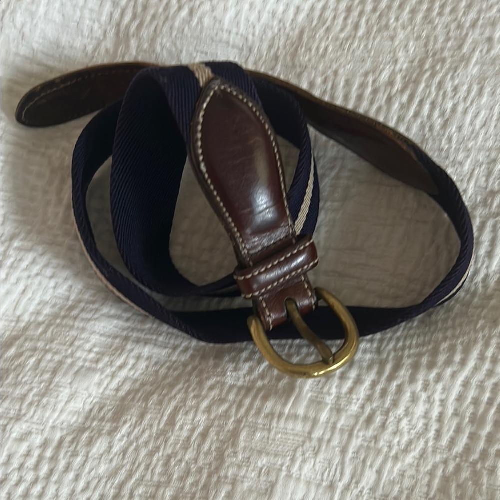 Elegant Navy and Brown Leather & Cotton belt